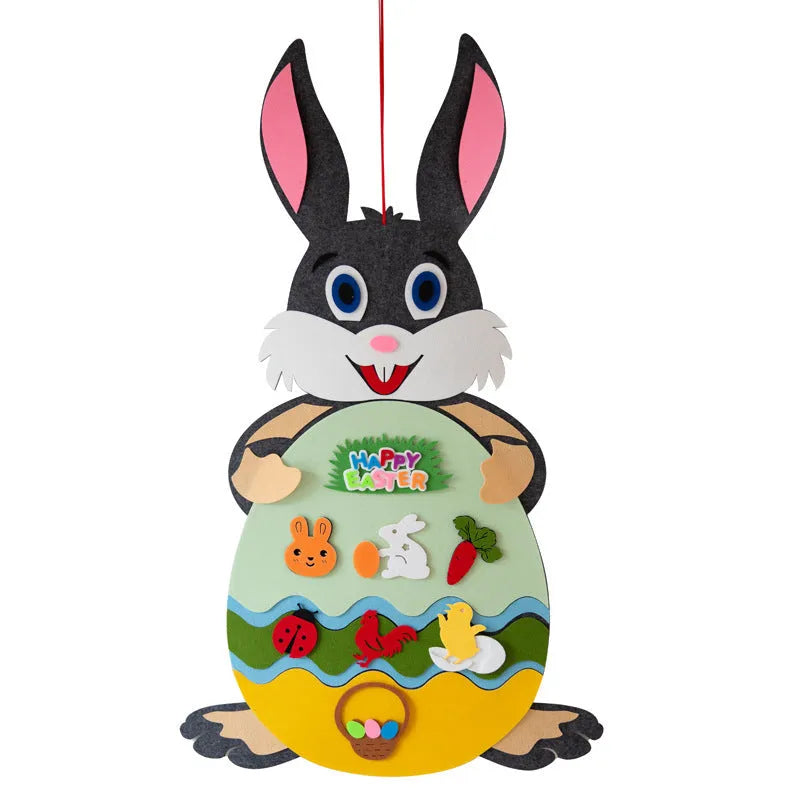 Easter felt bunny pendant with 7 detachable egg patches, 89 cm x 51 cm, for wall or door decoration