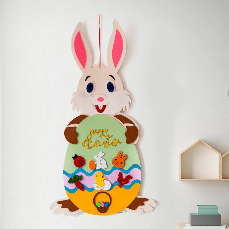Easter felt bunny pendant with 7 detachable egg patches, 89 cm x 51 cm, for wall or door decoration