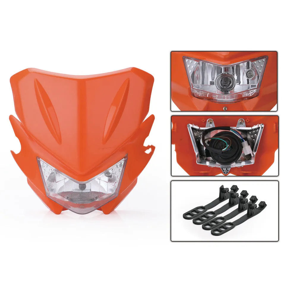 Universal motorcycle headlight fairing for KTM dirt bike, plastic, 12V 35W, whole shade, in black blue or white.