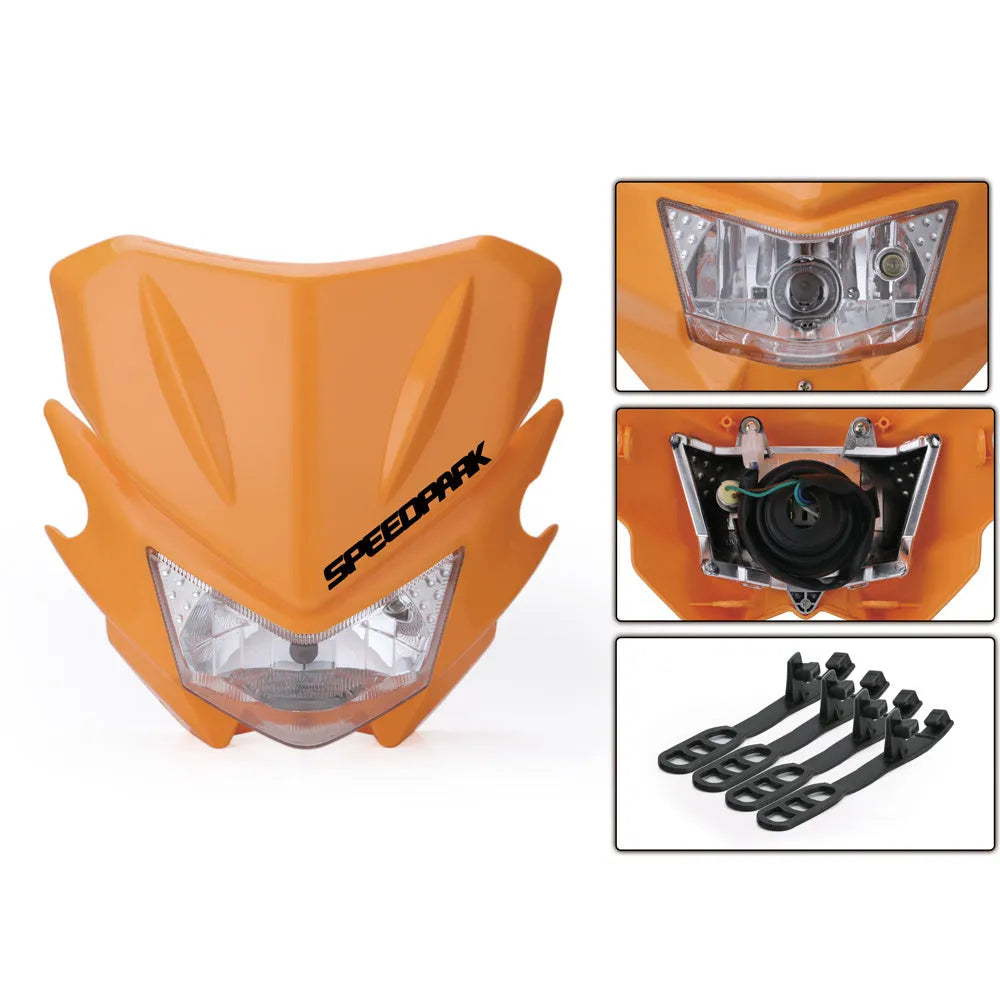 Universal motorcycle headlight fairing for KTM dirt bike, plastic, 12V 35W, whole shade, in black blue or white.