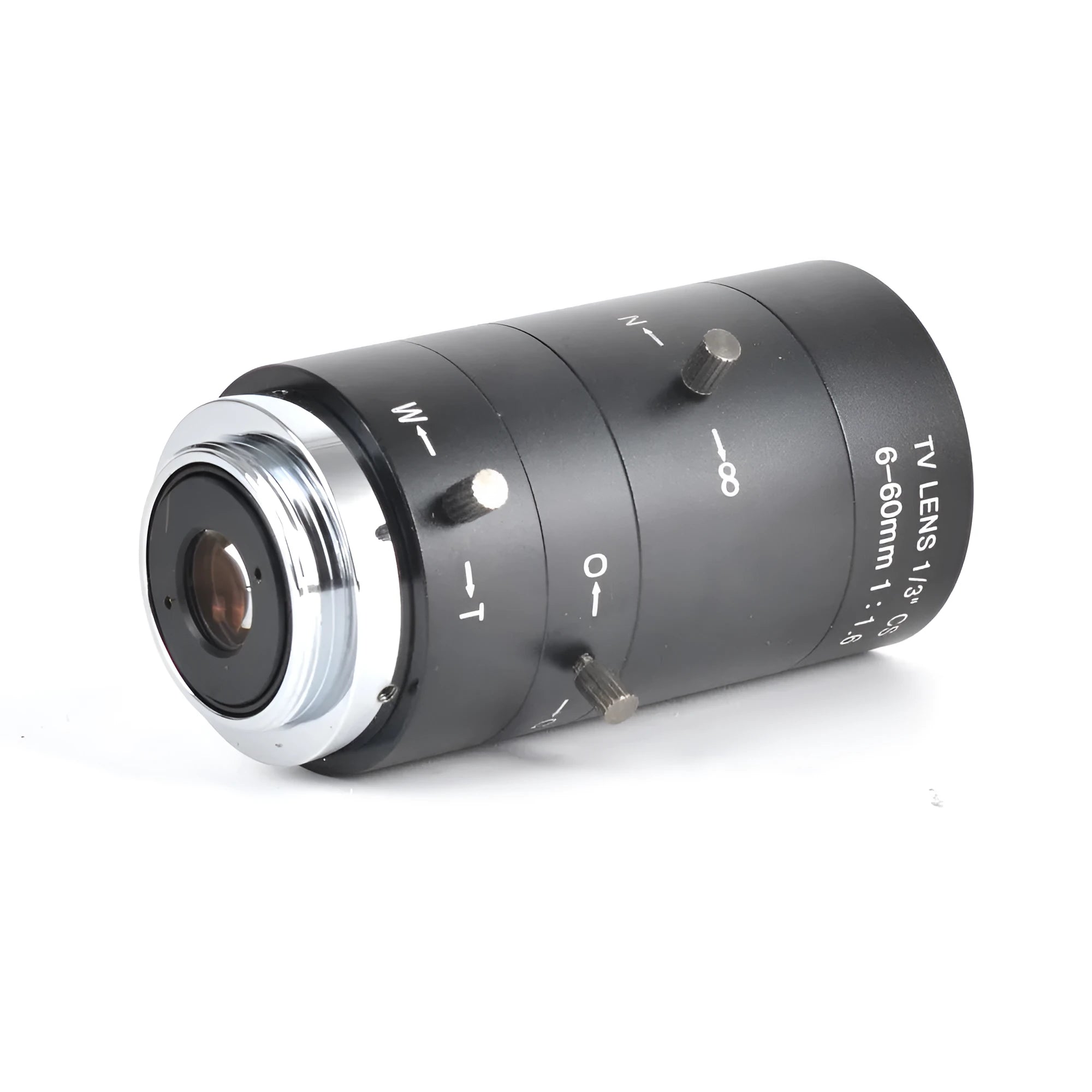 Black manual aperture 6-60mm CS mount camera lens for 1/3 inch sensor cameras.