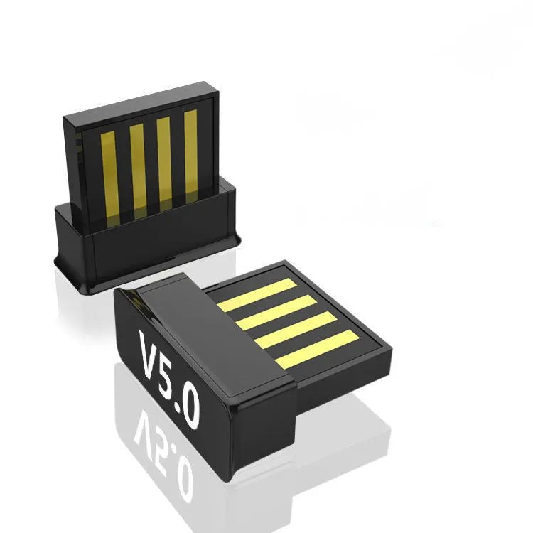 Mini black USB Bluetooth 5.0 audio transmitter adapter, 13mm x 14mm x 6mm, for Windows PC