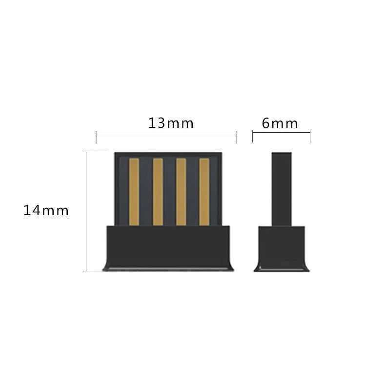 Mini black USB Bluetooth 5.0 audio transmitter adapter, 13mm x 14mm x 6mm, for Windows PC