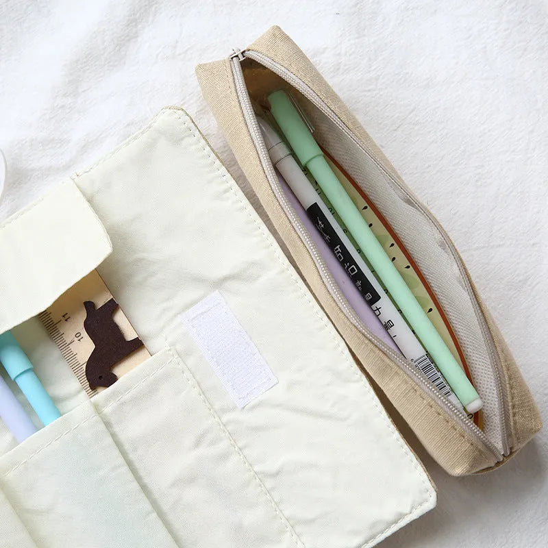 Korean cartoon cat pencil case in blue, green, pink, and yellow colour variations