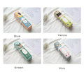 Korean cartoon cat pencil case in blue, green, pink, and yellow colour variations
