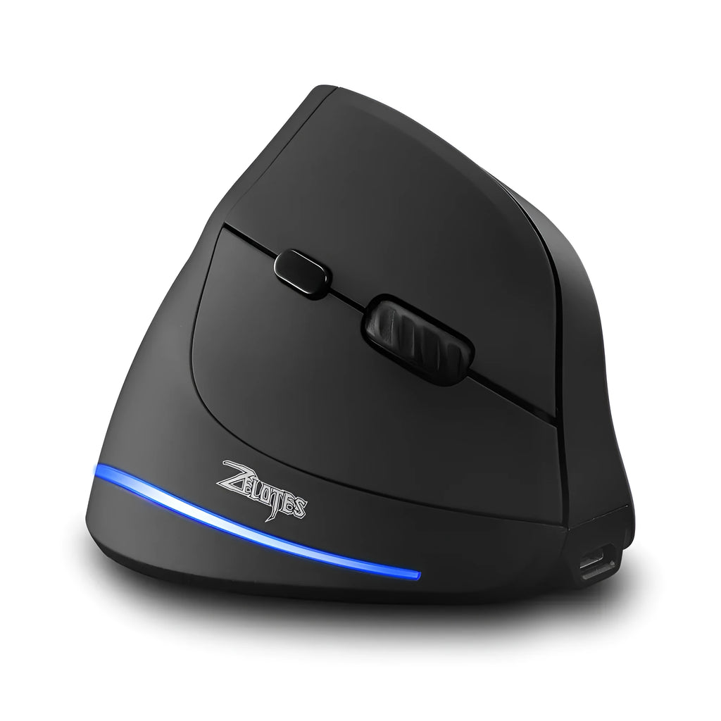 F35 wireless charging vertical gaming mouse in black with 6 buttons and USB receiver