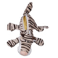 Plush round pencil case with cartoon animal design, shown with zip open.