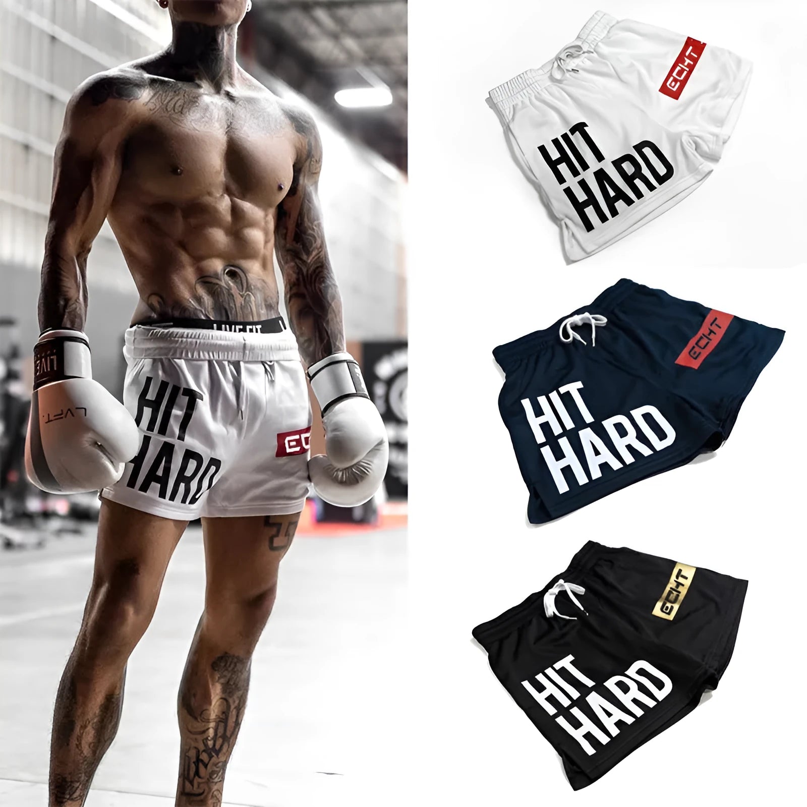 Men's quick-drying sports shorts in black, polyester chemical fibre blend, liner-free design