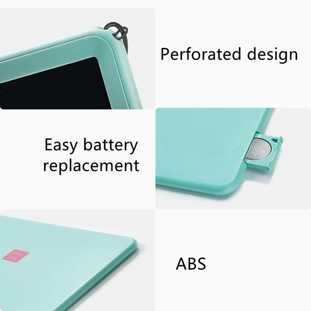10 inch children's LCD writing tablet with colourful screen, blue plastic frame, stylus included
