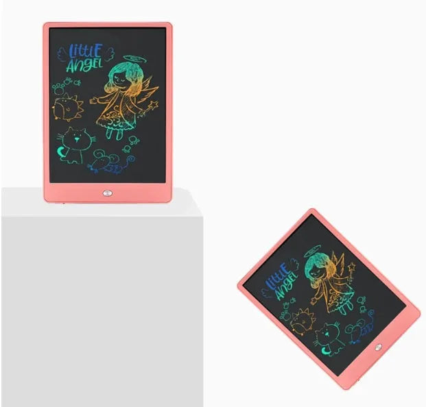 10 inch children's LCD writing tablet with colourful screen, blue plastic frame, stylus included