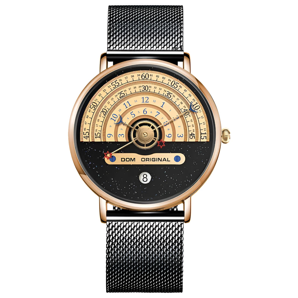 Gold or silver men's sports watch with 40mm dial, alloy case, and stainless steel or leather strap.