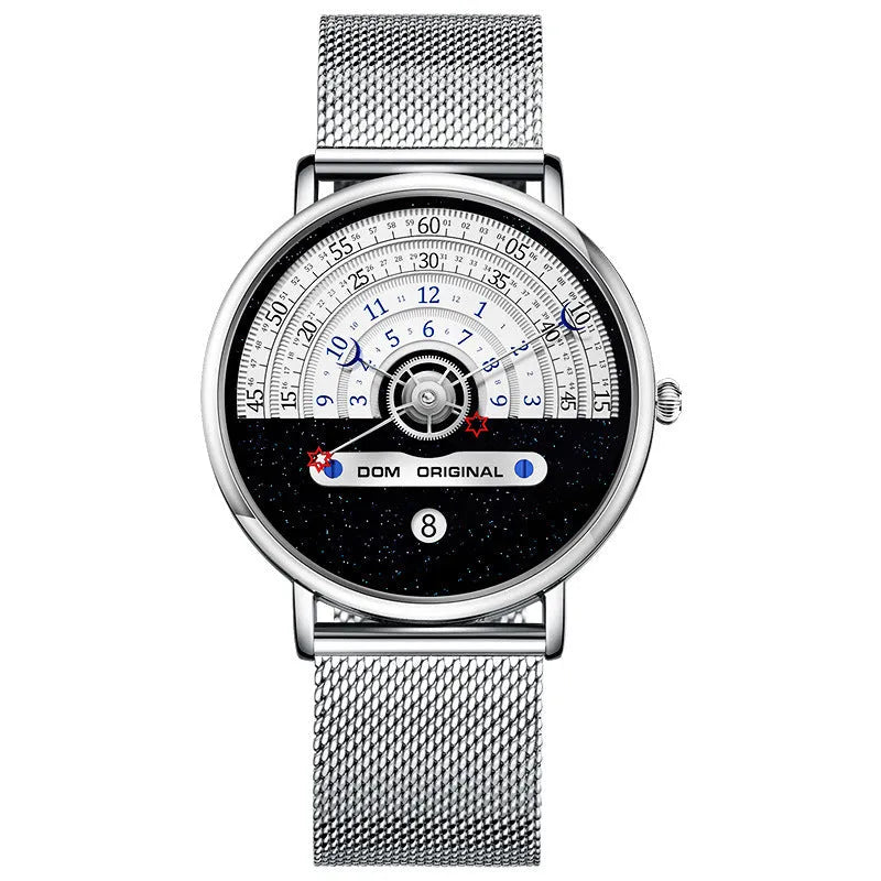 Gold or silver men's sports watch with 40mm dial, alloy case, and stainless steel or leather strap.