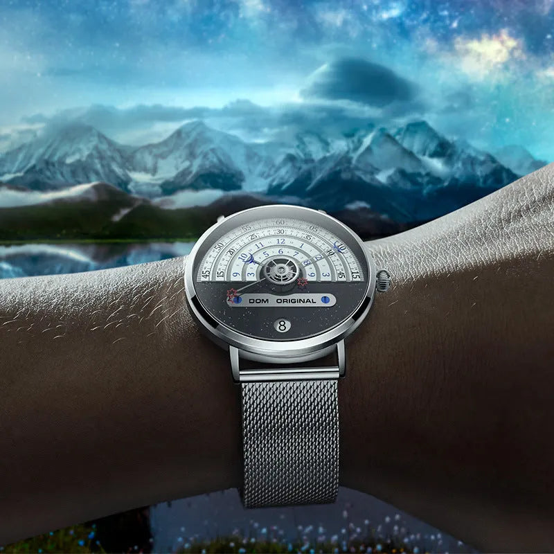 Gold or silver men's sports watch with 40mm dial, alloy case, and stainless steel or leather strap.