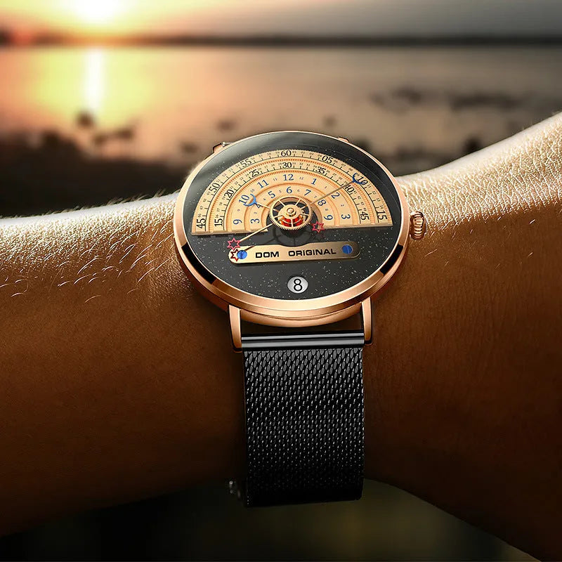 Gold or silver men's sports watch with 40mm dial, alloy case, and stainless steel or leather strap.