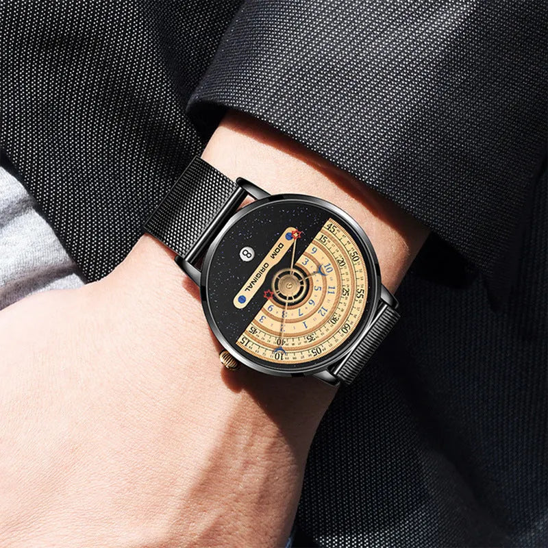 Gold or silver men's sports watch with 40mm dial, alloy case, and stainless steel or leather strap.