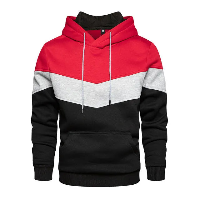 Men's patchwork hooded sweatshirt loose fit long sleeve casual top in blue with hood
