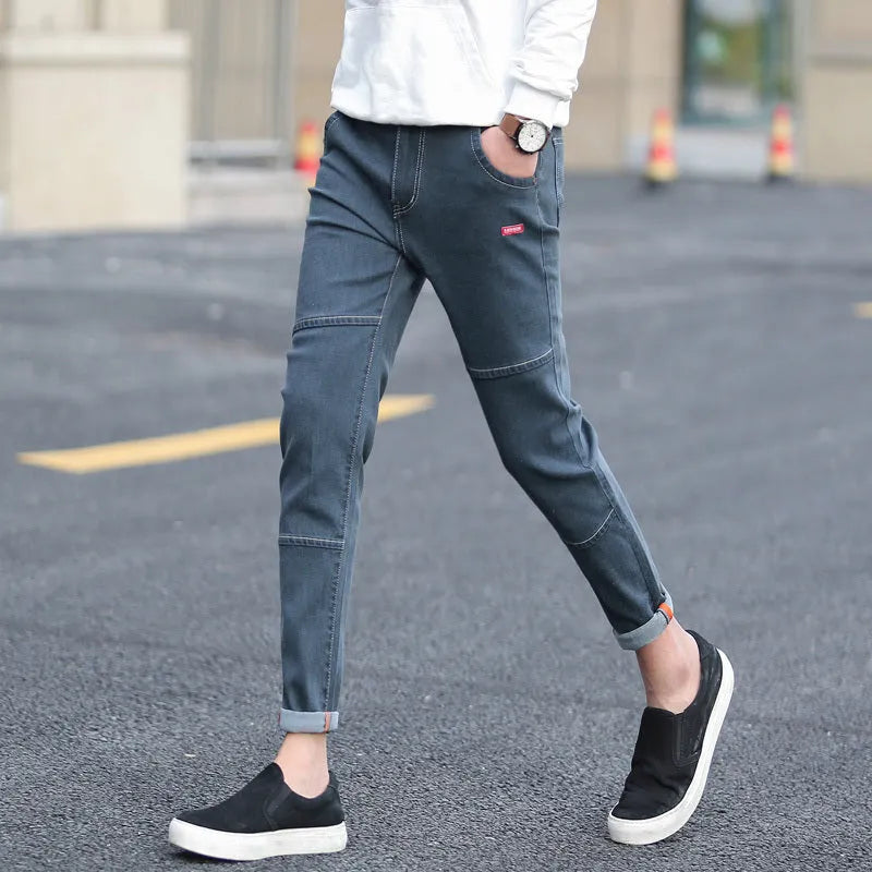 Autumn black ripped ankle jeans for men, micro stretch cotton rich denim, distressed ankle detail, black colour