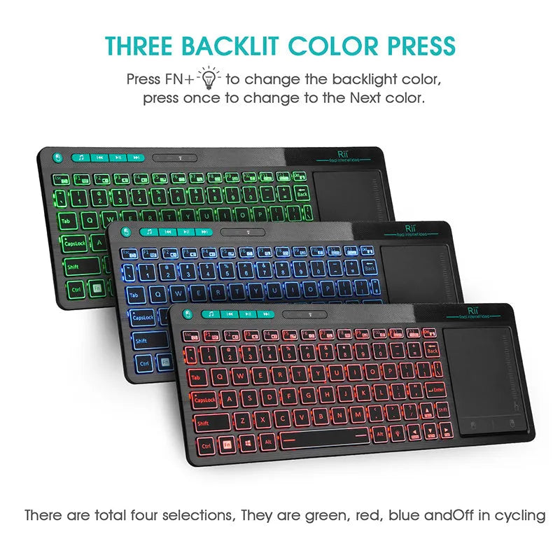 K18+ wireless keyboard with RGB backlighting and touchpad in black finish