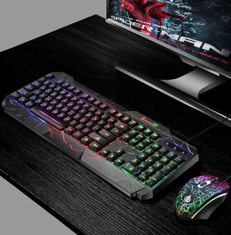Luminous 4D wired gaming keyboard and mouse set with backlight and 2400dpi optical mouse