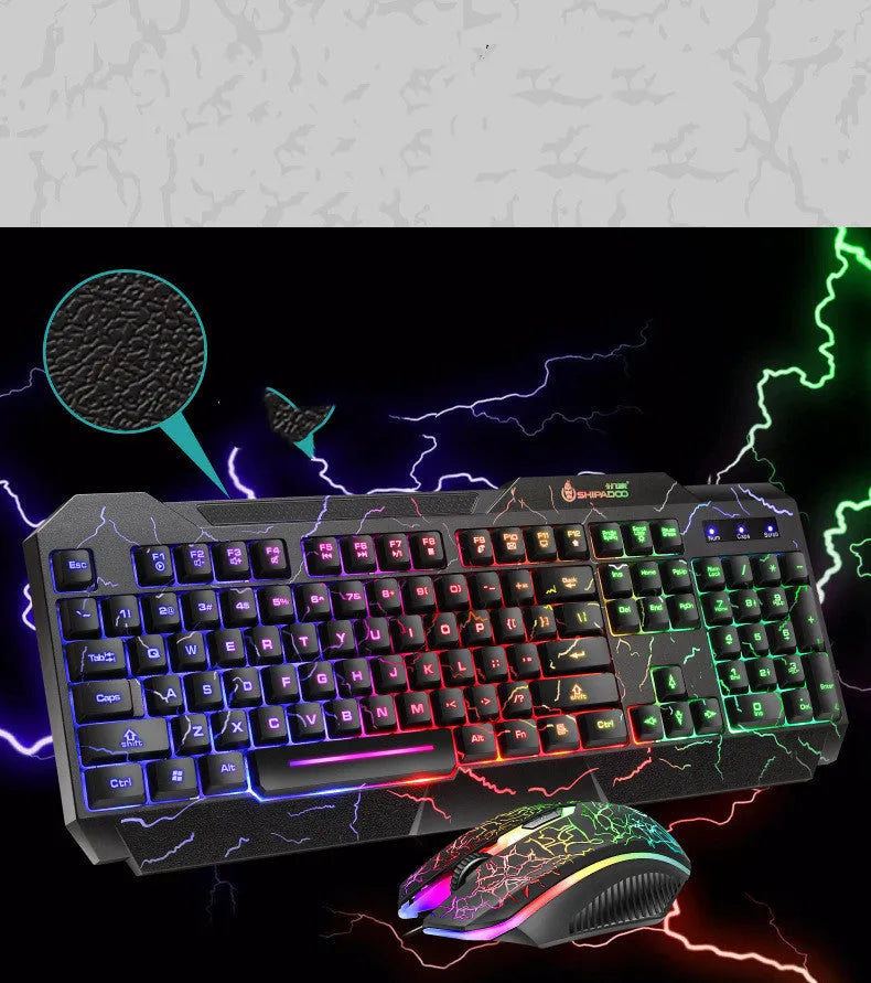 Luminous 4D wired gaming keyboard and mouse set with backlight and 2400dpi optical mouse