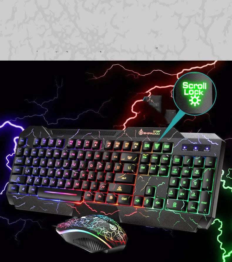 Luminous 4D wired gaming keyboard and mouse set with backlight and 2400dpi optical mouse