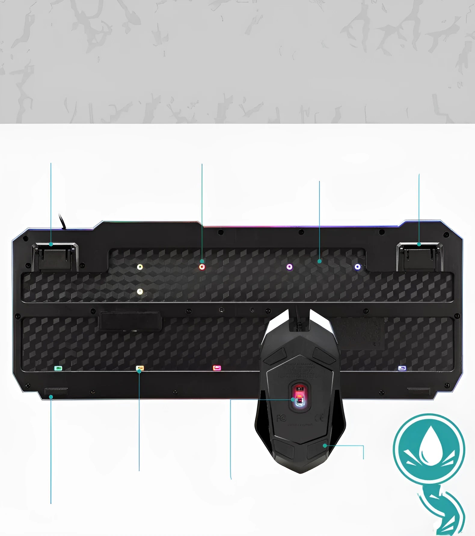 Luminous 4D wired gaming keyboard and mouse set with backlight and 2400dpi optical mouse