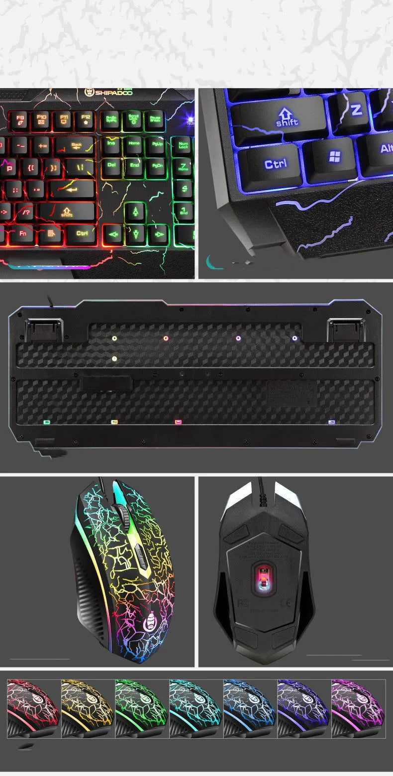 Luminous 4D wired gaming keyboard and mouse set with backlight and 2400dpi optical mouse