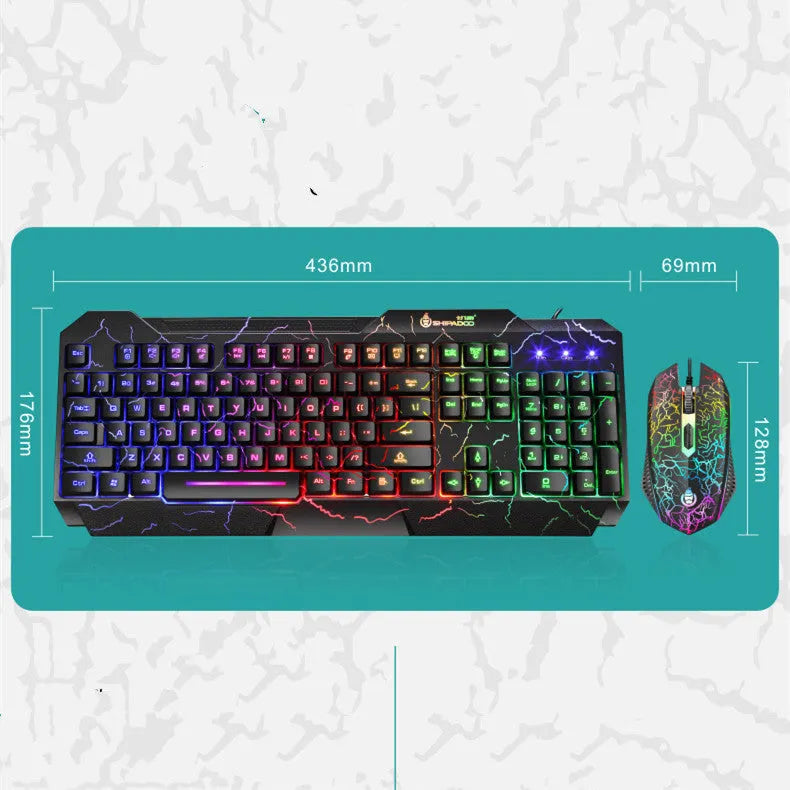 Luminous 4D wired gaming keyboard and mouse set with backlight and 2400dpi optical mouse