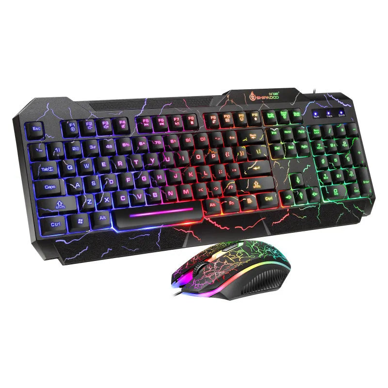Luminous 4D wired gaming keyboard and mouse set with backlight and 2400dpi optical mouse
