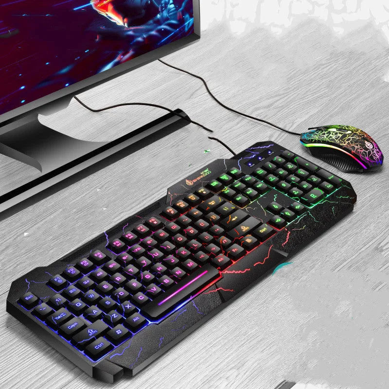 Luminous 4D wired gaming keyboard and mouse set with backlight and 2400dpi optical mouse