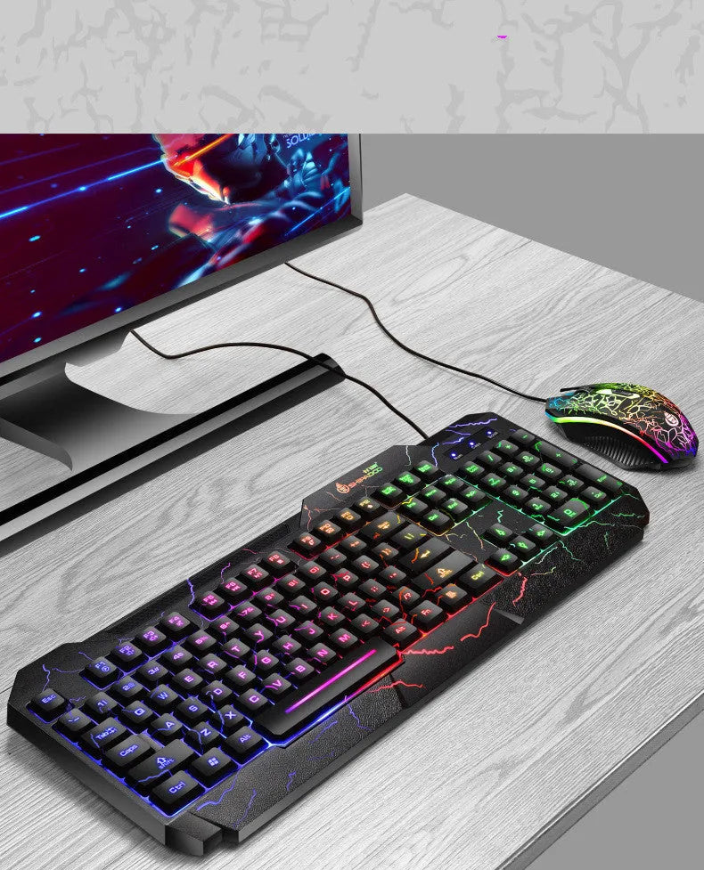 Luminous 4D wired gaming keyboard and mouse set with backlight and 2400dpi optical mouse