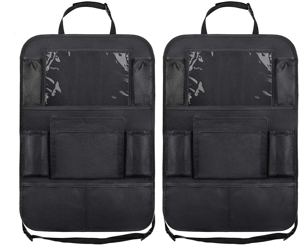 Black 600D Oxford fabric car rear seat anti-kick storage bag measuring 46x68x1cm