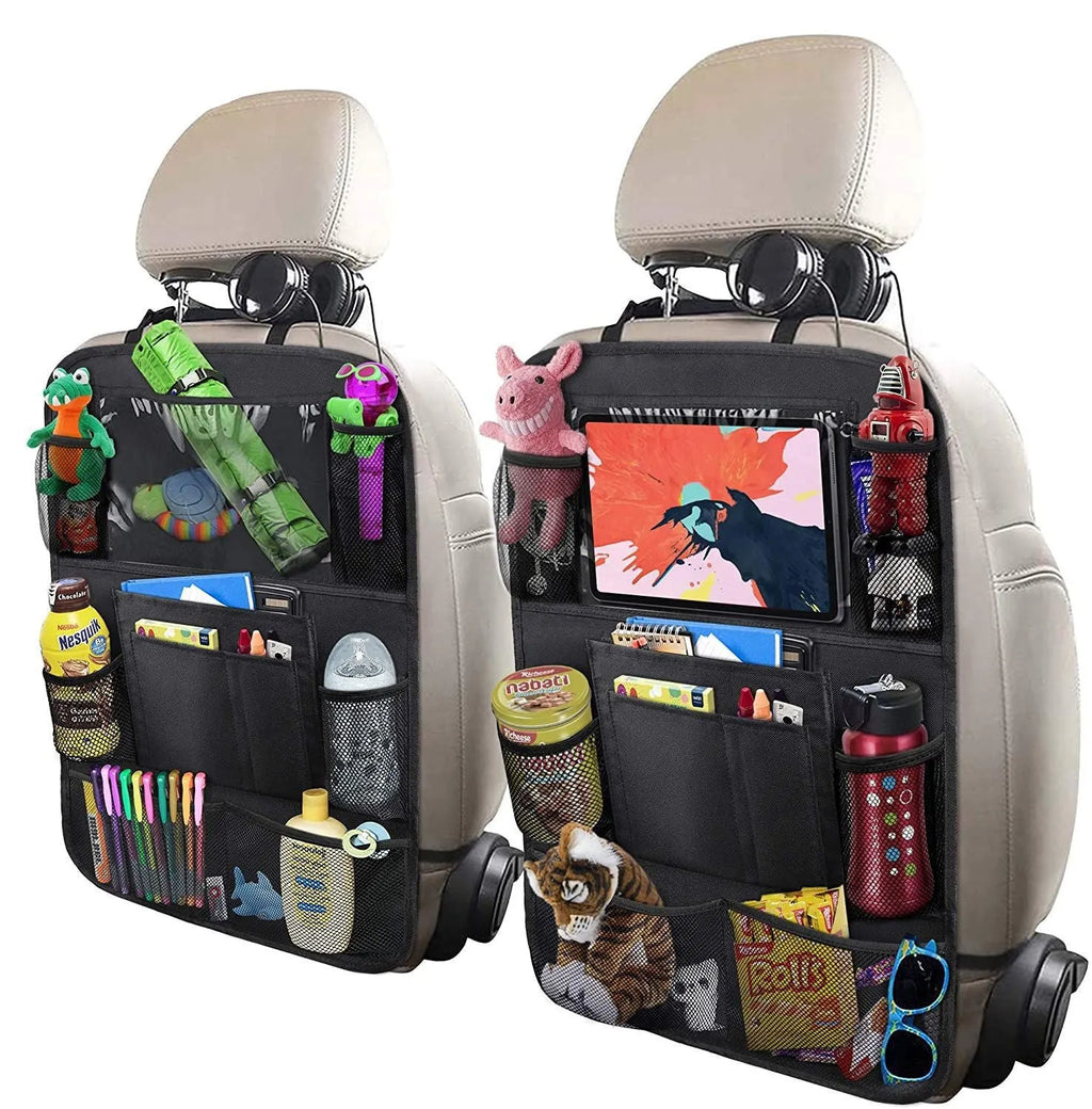 Black 600D Oxford fabric car rear seat anti-kick storage bag measuring 46x68x1cm