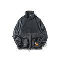 Men's loose cotton cargo jacket in black or army green with contrasting colours, straight hem and 3D paste bag pockets