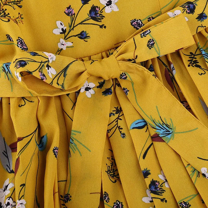 Explosive Kids Korean printed long sleeve princess dress for girls aged 3-8 in yellow