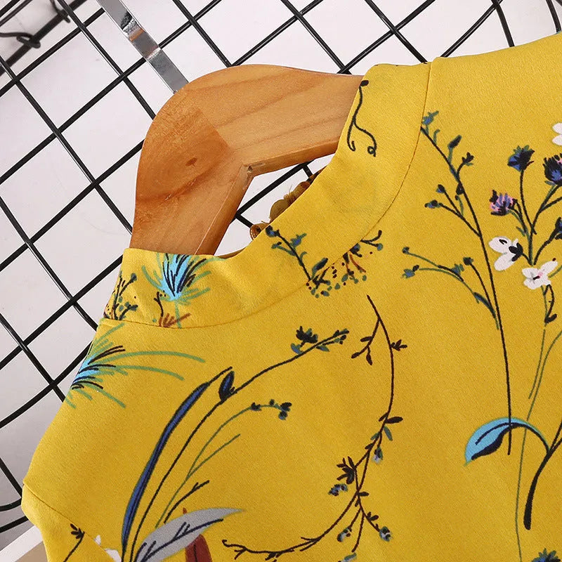 Explosive Kids Korean printed long sleeve princess dress for girls aged 3-8 in yellow