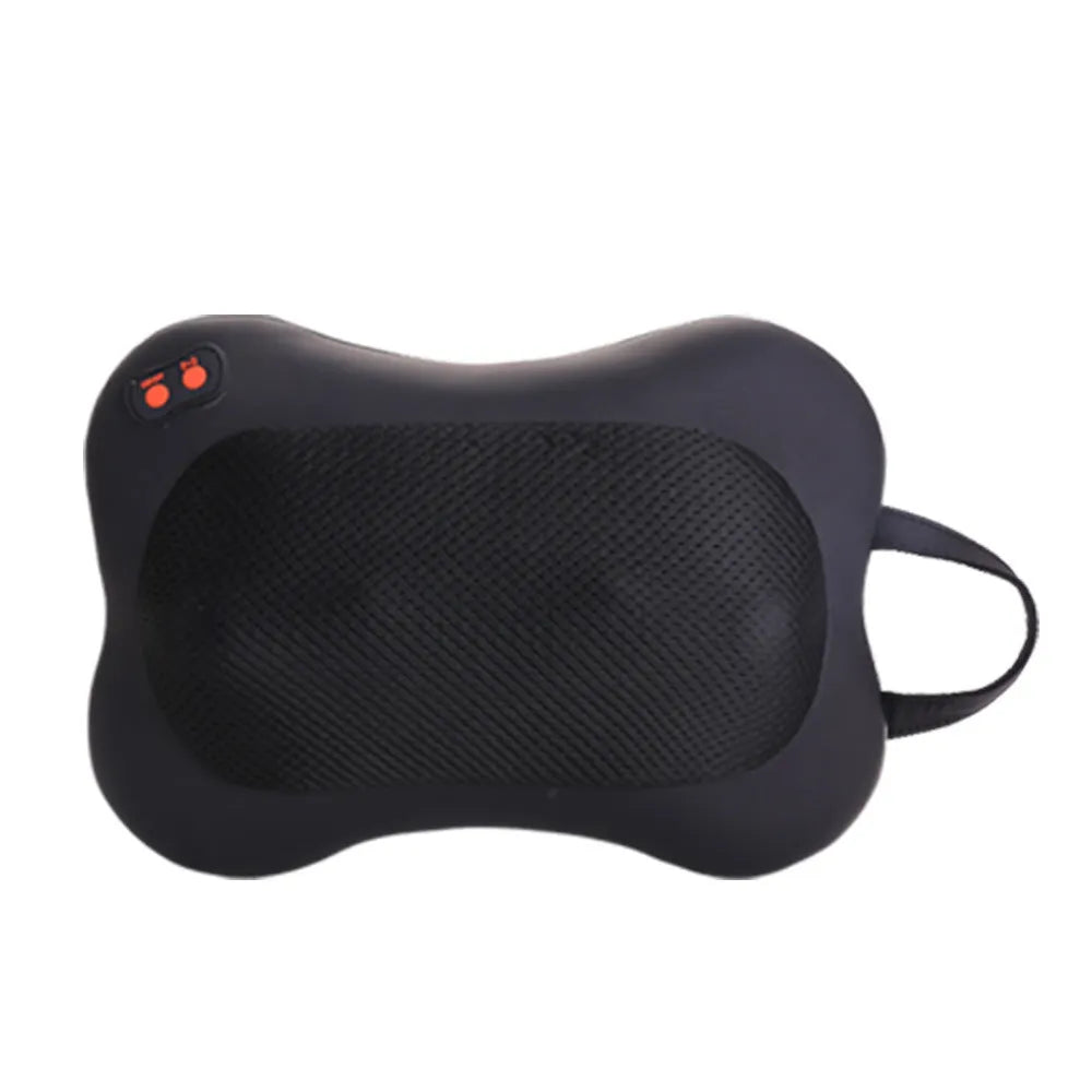 Rechargeable massage pillow for cervical vertebra with infrared and heat, black, with multi-head design.