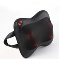 Rechargeable massage pillow for cervical vertebra with infrared and heat, black, with multi-head design.