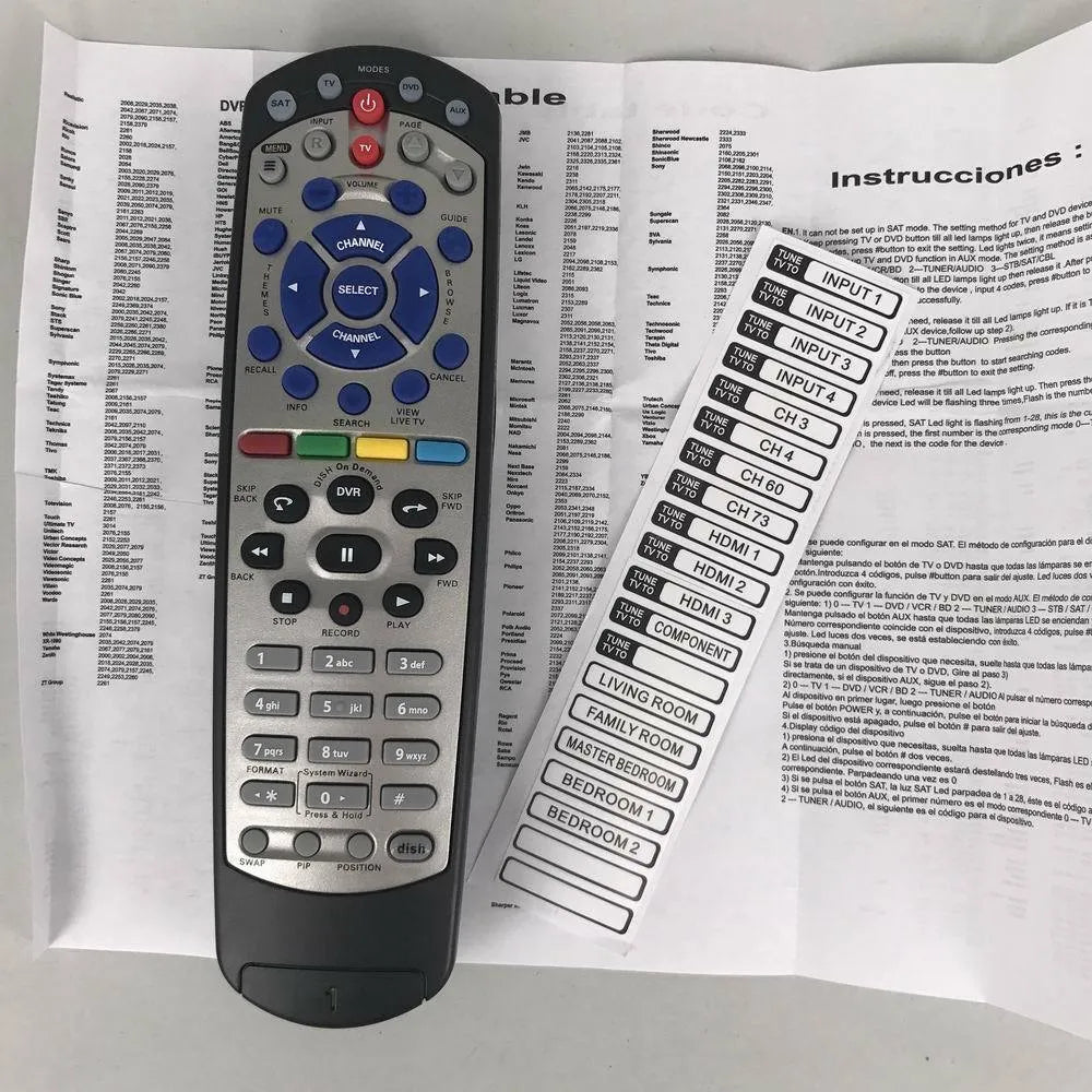 Black flat universal remote control for DISH Network TV BOX compatible with code 20.1.