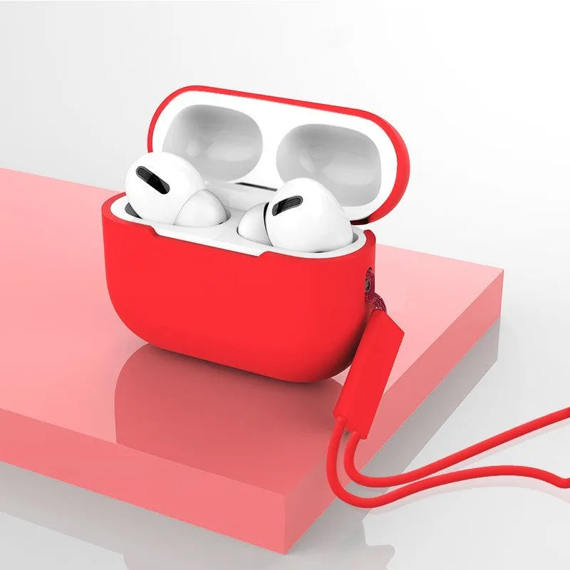 AirPods Pro 2 silicone protective case with attached lanyard in solid colour options