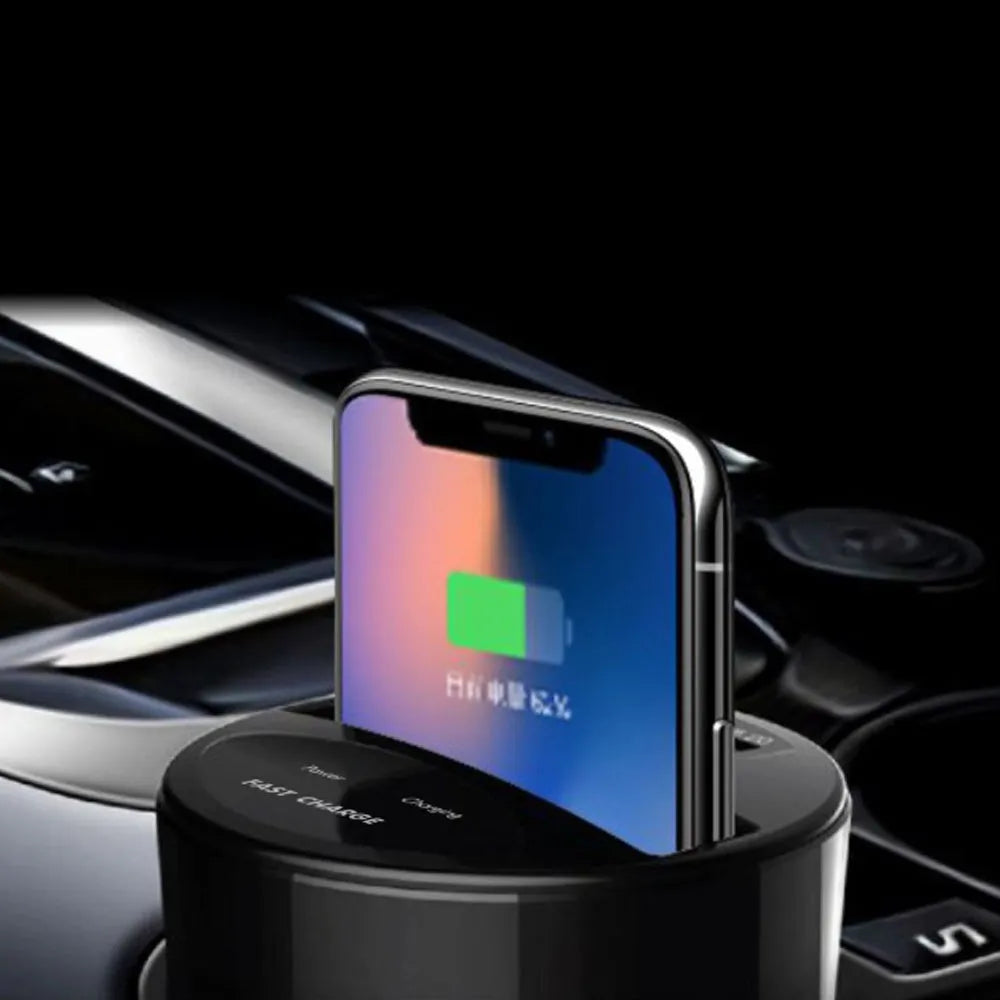 Car Multifunctional Two-In-One Wireless Charger X8 Black model with 12V input and 5V output