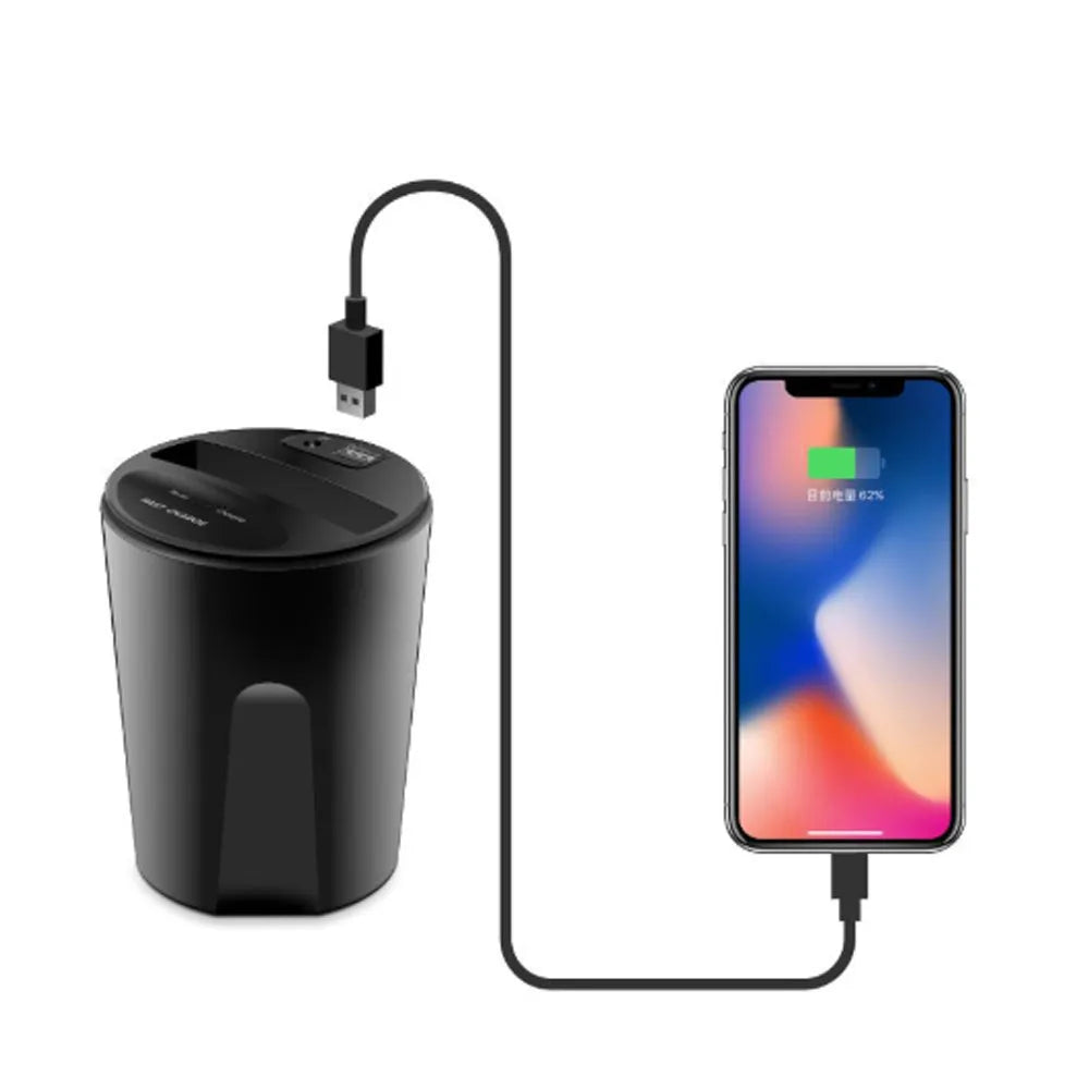 Car Multifunctional Two-In-One Wireless Charger X8 Black model with 12V input and 5V output