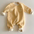 Striped cotton baby jumpsuit for infant winter wear in black or yellow colours