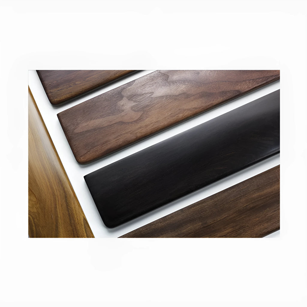 Solid black walnut wood wrist rest for a 60% mechanical keyboard, 30cm long.