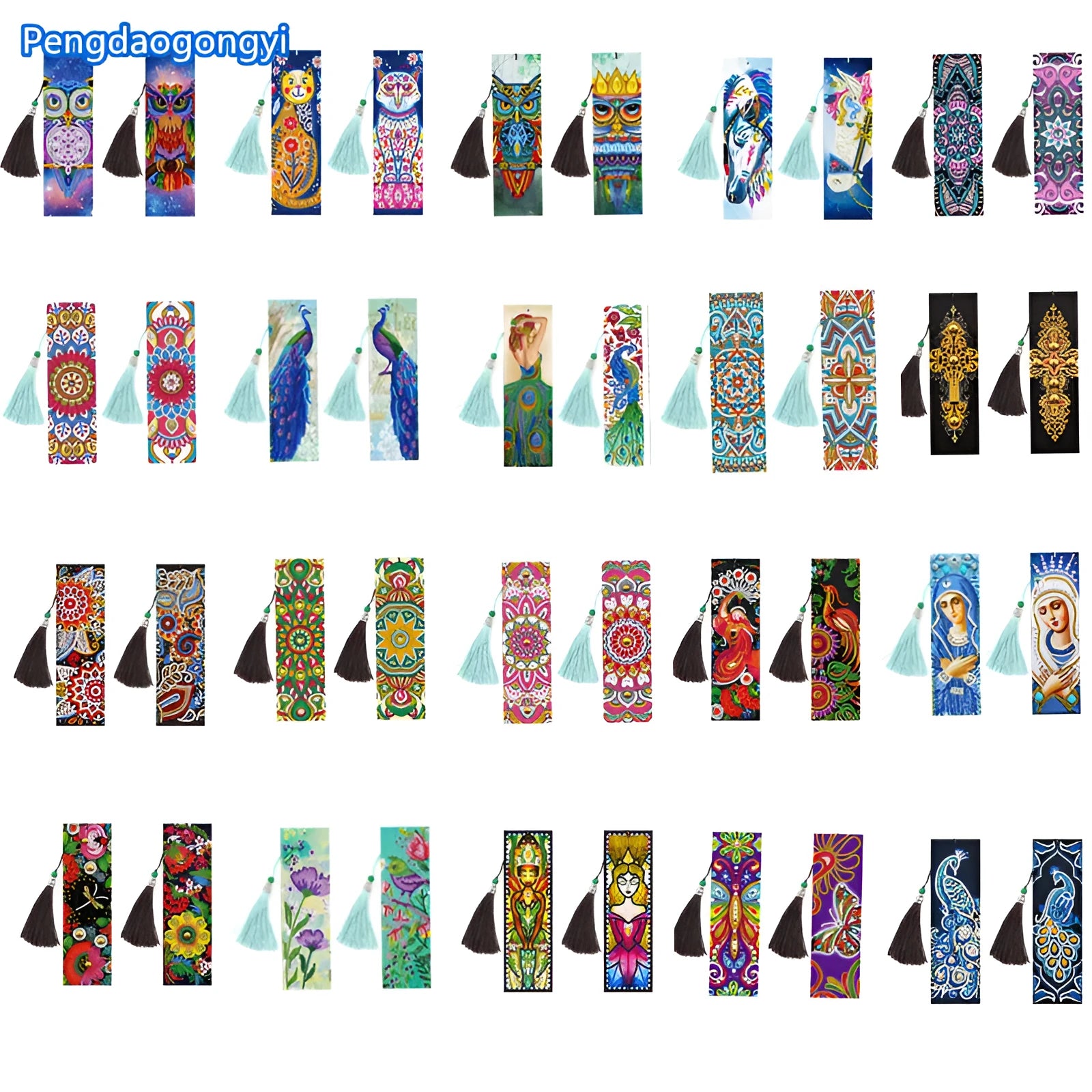 5D diamond painting DIY bookmark with pendant on PU material measuring 6x21cm