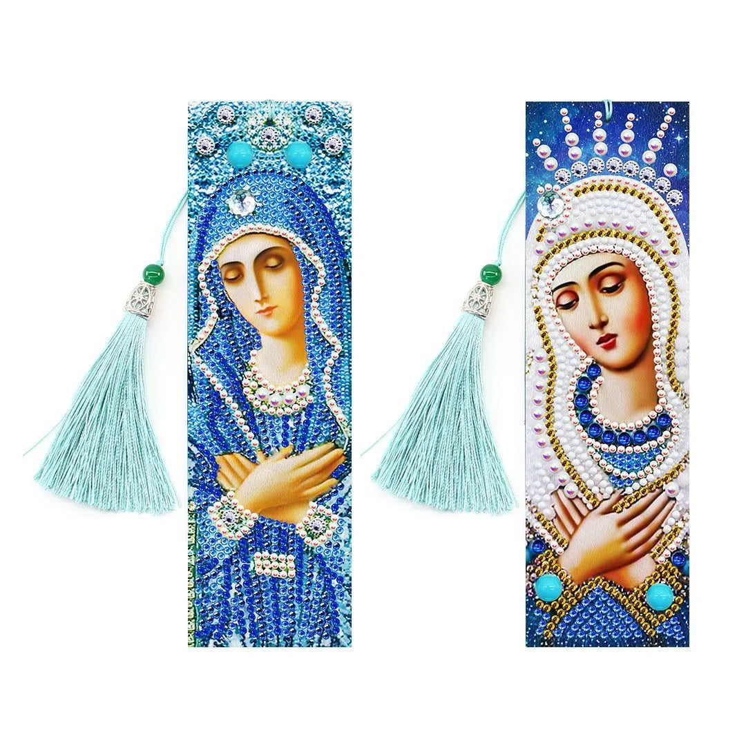 5D diamond painting DIY bookmark with pendant on PU material measuring 6x21cm