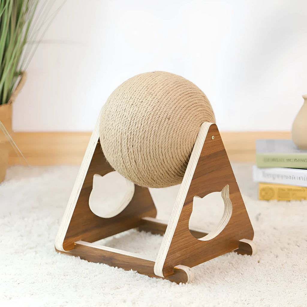 Solid wood cat climbing frame with 20cm diameter scratching board, natural finish
