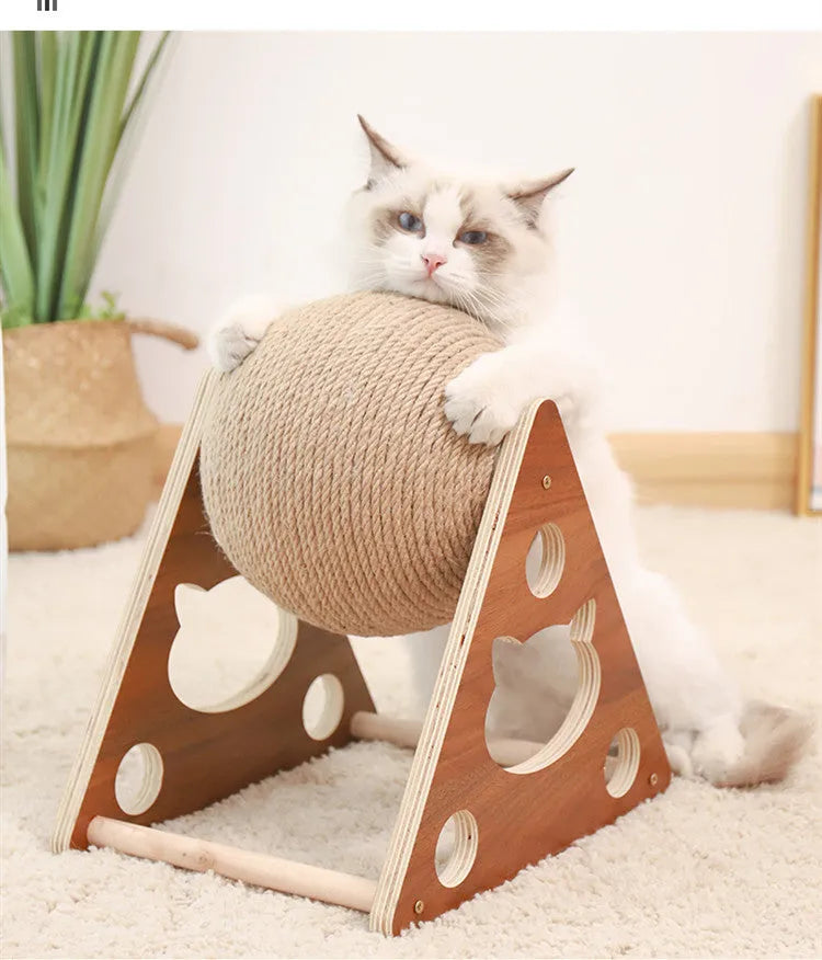 Solid wood cat climbing frame with 20cm diameter scratching board, natural finish