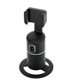 Black smartphone gimbal with clip, showing 360-degree rotation and AI face tracking features for video stabilisation
