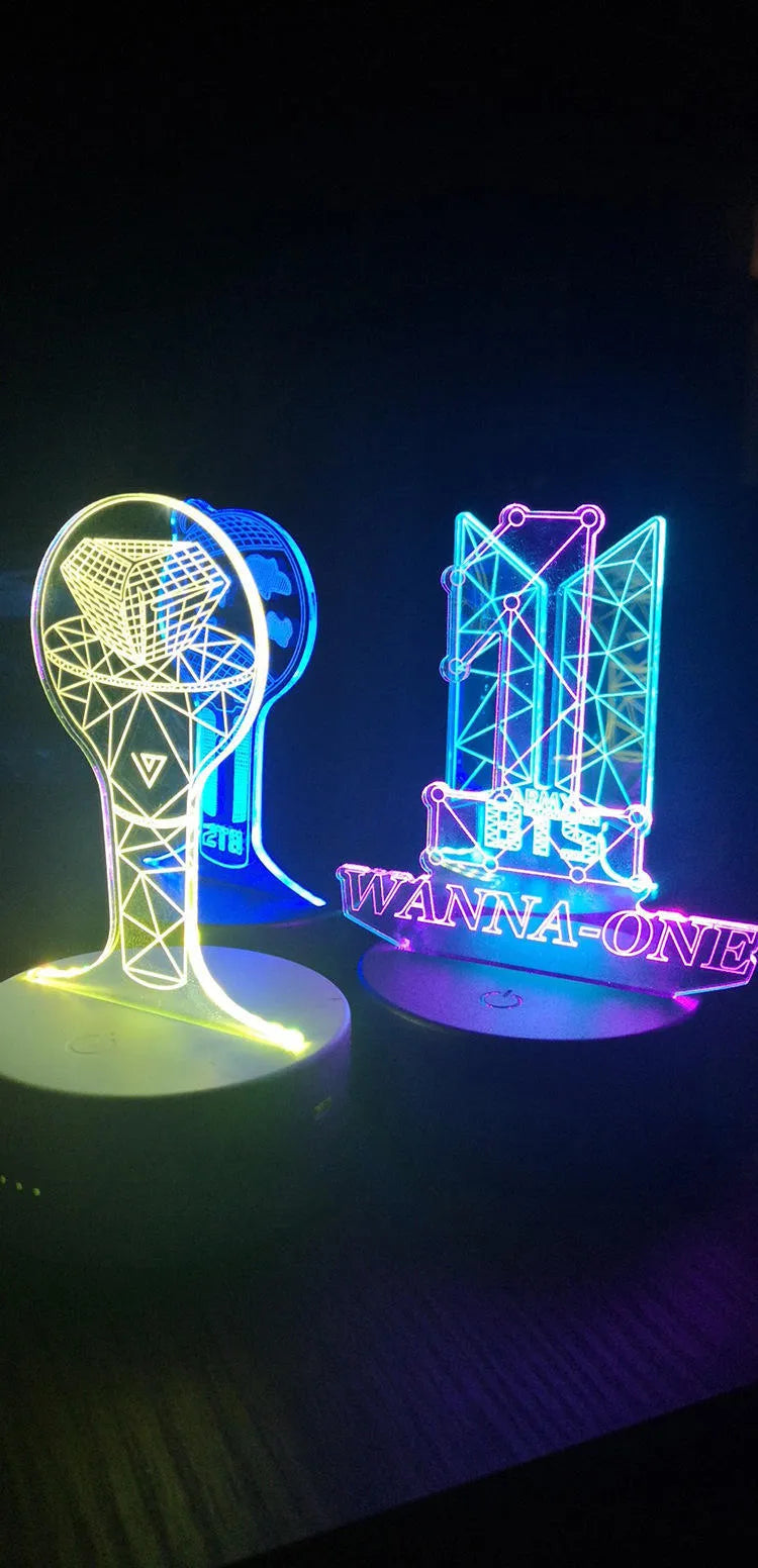 LED light-up acrylic display stand for BTS Tower Gem merchandise with clear base